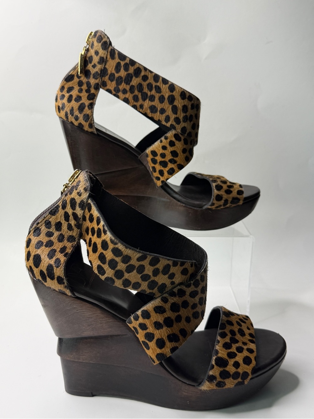 Diane Von Furstenberg Leopard-Print Pony Hair Wedge Sandals - Tan/Black